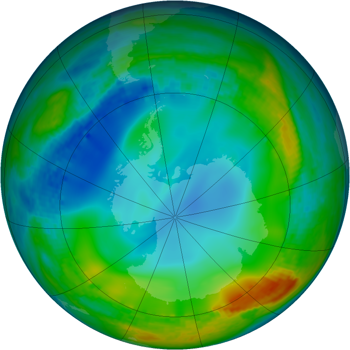 Antarctic ozone map for 19 June 2001